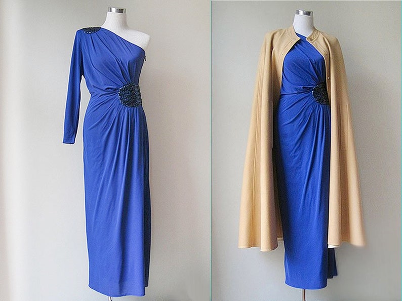 Glamorous partydress electric blue one-shoulder S