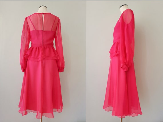 Pink prom dress vintage 1970s chiffon dress S - image 3