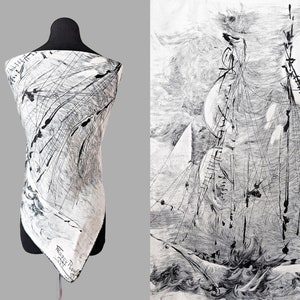 Rare, very old vintage silk scarf by Maggy Rouff with a picturesque sailboat motif in black and white image 2