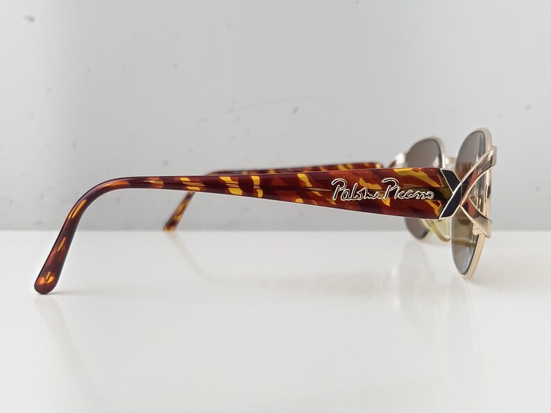 PALOMA PICASSO Vintage Eye Glass Frame 717 40 57 18 with X Detail, brown/honey temple & gold tone frame image 4