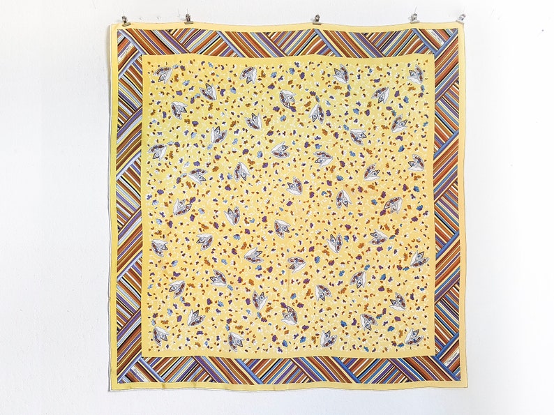 Yellow Oleg Cassini silk scarf patterned with rolled edges image 5