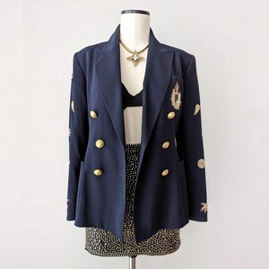 Unique Vintage Lolita Lempicka blazer in dark blue with gold patches and buttons. Size S image 5