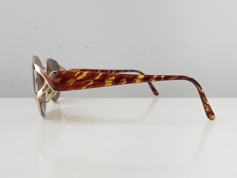 PALOMA PICASSO Vintage Eye Glass Frame 717 40 57 18 with X Detail, brown/honey temple & gold tone frame image 6