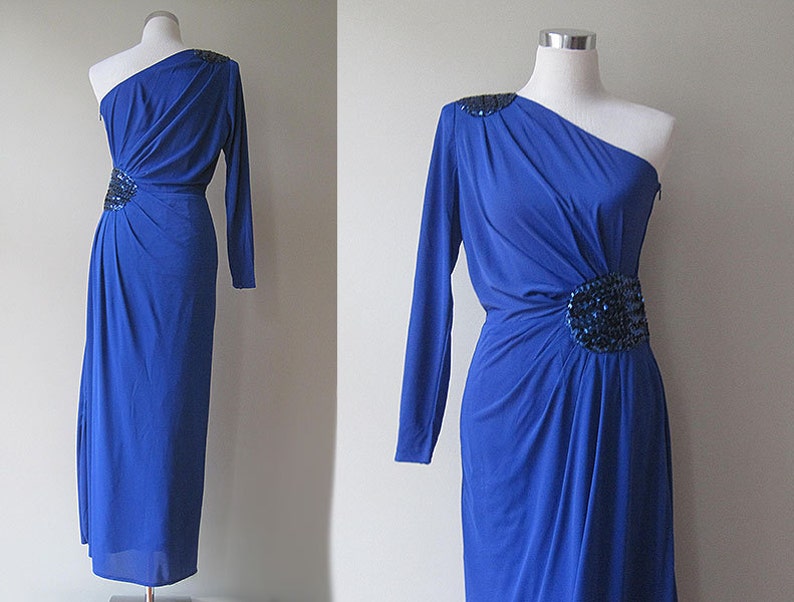 Glamorous partydress electric blue one-shoulder S