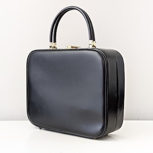 Dolce valigia nera anni '50/'60, trousse per trucchi, beauty case in ecopelle