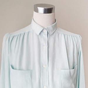 Light turquoise vintage Rodier blouse, 1980s blouse in mint green pastel color with texture. Size M/L image 2