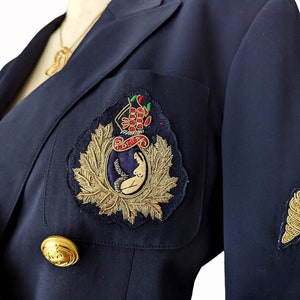 Unique Vintage Lolita Lempicka blazer in dark blue with gold patches and buttons. Size S image 1