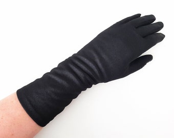 Vintage Handschuhe schwarz mittellang Gr. 7 / M , Nylon, wattiert, Winter