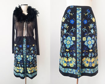 Vintage black Jacques Esterel skirt with floral pattern, 1970s