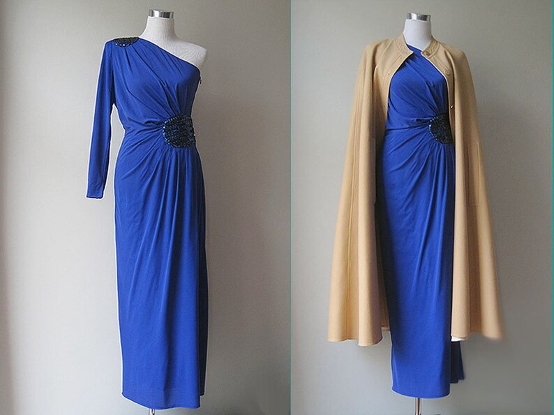 Glamorous partydress electric blue one-shoulder S