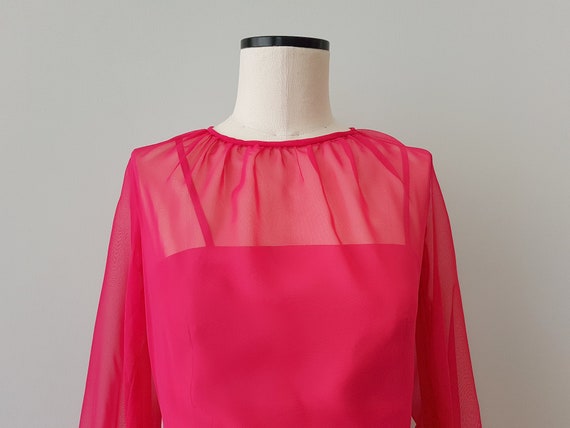 Pink prom dress vintage 1970s chiffon dress S - image 2