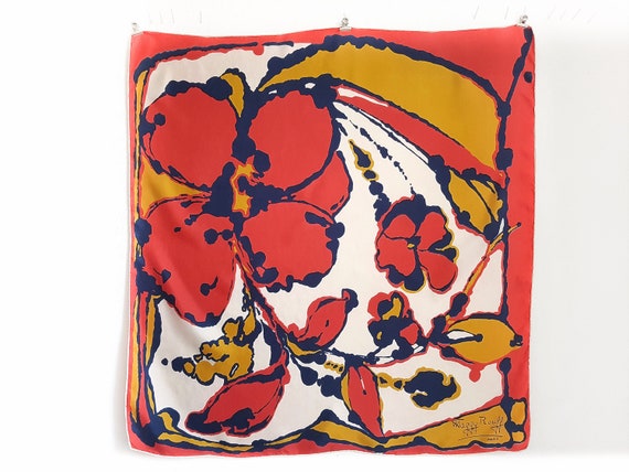 Maggy Rouff vintage silk scarf with a floral, pict
