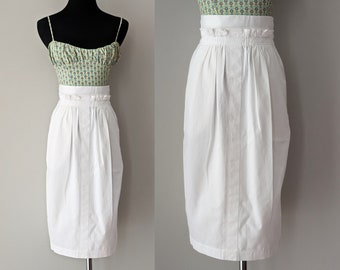 White 1980s Gianni Versace skirt, high waist cotton skirt, size. XS