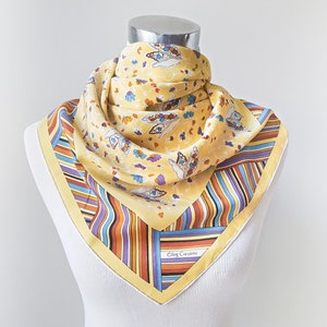 Yellow Oleg Cassini silk scarf patterned with rolled edges image 4