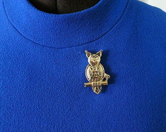 Vintage owl brooch, gold-colored 1980s