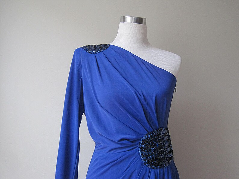 Glamorous partydress electric blue one-shoulder S