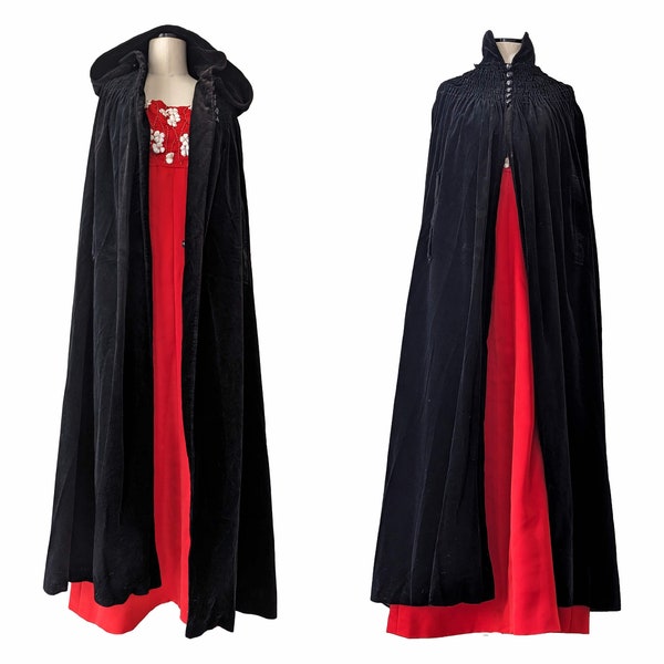 Black vintage velvet cape, "Dracula Cape", Halloween cape, princess pelerine. Size M/L