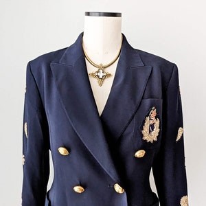 Unique Vintage Lolita Lempicka blazer in dark blue with gold patches and buttons. Size S image 6