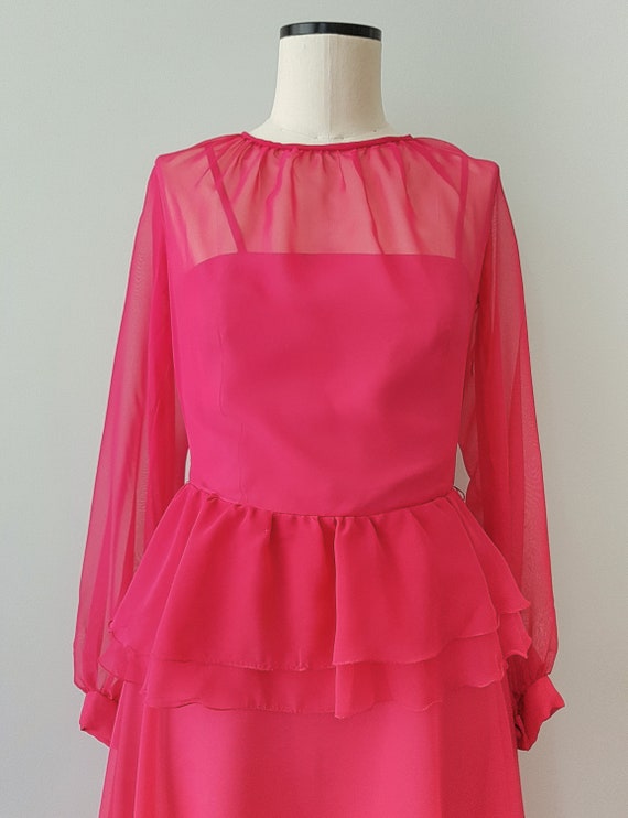 Pink prom dress vintage 1970s chiffon dress S - image 4