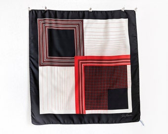 Vintage Gim Renoir scarf with a geometric pattern in black, white and red