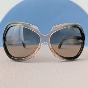 Óculos de sol femininos vintage JACQUES FATH, armação borboleta marrom azul com estojo, por volta de 1960