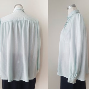 Light turquoise vintage Rodier blouse, 1980s blouse in mint green pastel color with texture. Size M/L image 5