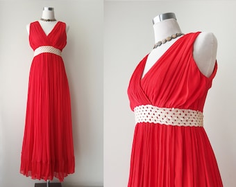 Traumhaftes Vintage Abendkleid rot mit Pailletten im Empire-Stil. S, Gr.36