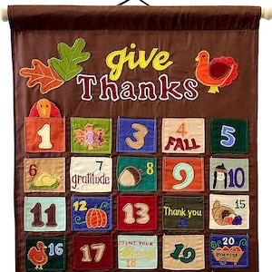 Thanksgiving Countdown &quot;Give Thanks&quot; Gratitude Advent Calendar Wall Hanging with Turkey Finger Puppet - Holiday Décor by My Growing Season