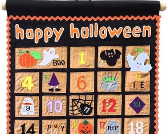 Halloween Countdown Advent Calendar Fabric Wall Hanging Décor by My Growing Season for Kids and Family Friendly Holiday Interactive Activity