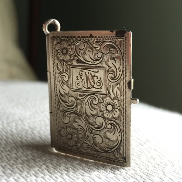 European Silver Antique Filigree Edwardian Book Locket