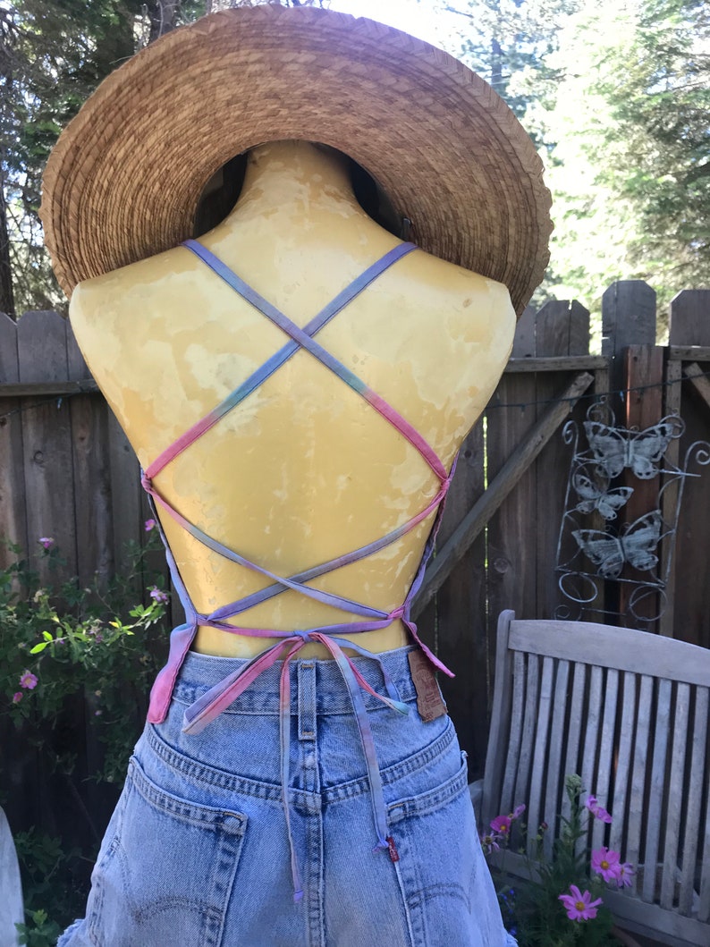 Handmade 1970/'s Style Vintage Cotton Tie Dye Striped Cotton Backless Boho Bombshell Top Size SmallMed