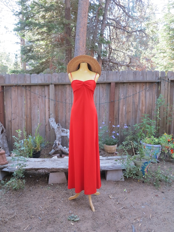Vintage 70's Candy Apple Red Floor Length Bohemian