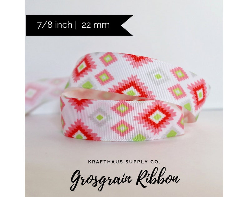 Grosgrain Flamingo with Chevron Pattern Ribbon 7//8/"/" 22mm