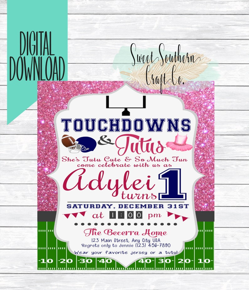 Touchdowns & Tutu's Birthday Invitation PRINTABLE DIY 1st Etsy