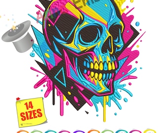 Cyberpunk Skull Embroidery Design, Tattoo Style (Digital Download)