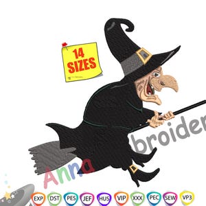 Halloween Witch Embroidery Design, Cartoon Machine Pattern (9 Formats)