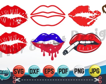 Lips SVG Bundle, Kiss Decal, Face Mask Designs (Digital Download)