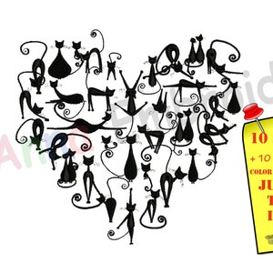 Black Cats Heart Embroidery Design, Valentine Cats Machine Pattern