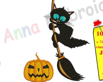 Halloween Black Cat Embroidery Design, Kitty design,Halloween pumpkin, Machine Patterns,10 sizes, 12 formats, Instant Download