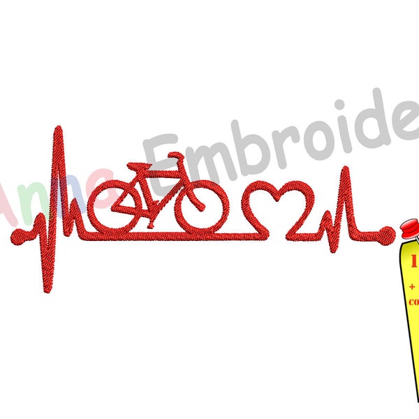 Ligne de vie de bicyclette broderie-vélo ECG-rythme cardiaque Design-amour vélo-machine modèles-téléchargement instantané-PES