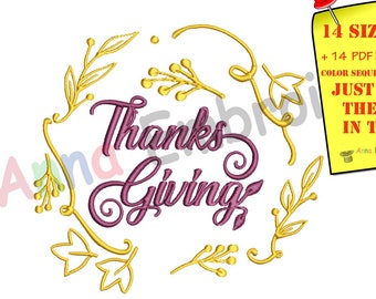 Give Thanks Thanksgiving Embroidery Design-Thanks Giving Frame-Thankful Grateful Blessed-Autumn Fall-Machine Embroidery-Instant Download-PES