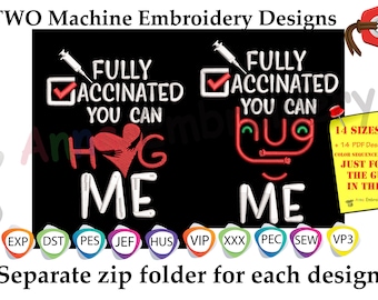 VACCINATED EMBROIDERY Design,Face MASK Embroidery Design,Syringe Embroidery,Immunized Embroidery,Valentine's Day,Vaccinated tshirt,Hug Me