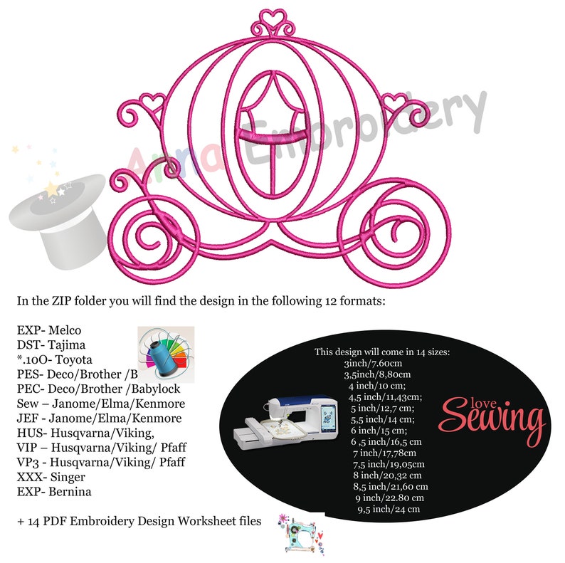 Carriage Embroidery Design-Princess Carriage Embroidery Design-Fairy Tale-Patterns-Instant Download-PES