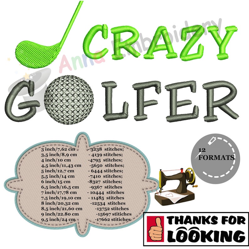 Golf Embroidery Designcrazy Golferembroidery Sports Etsy