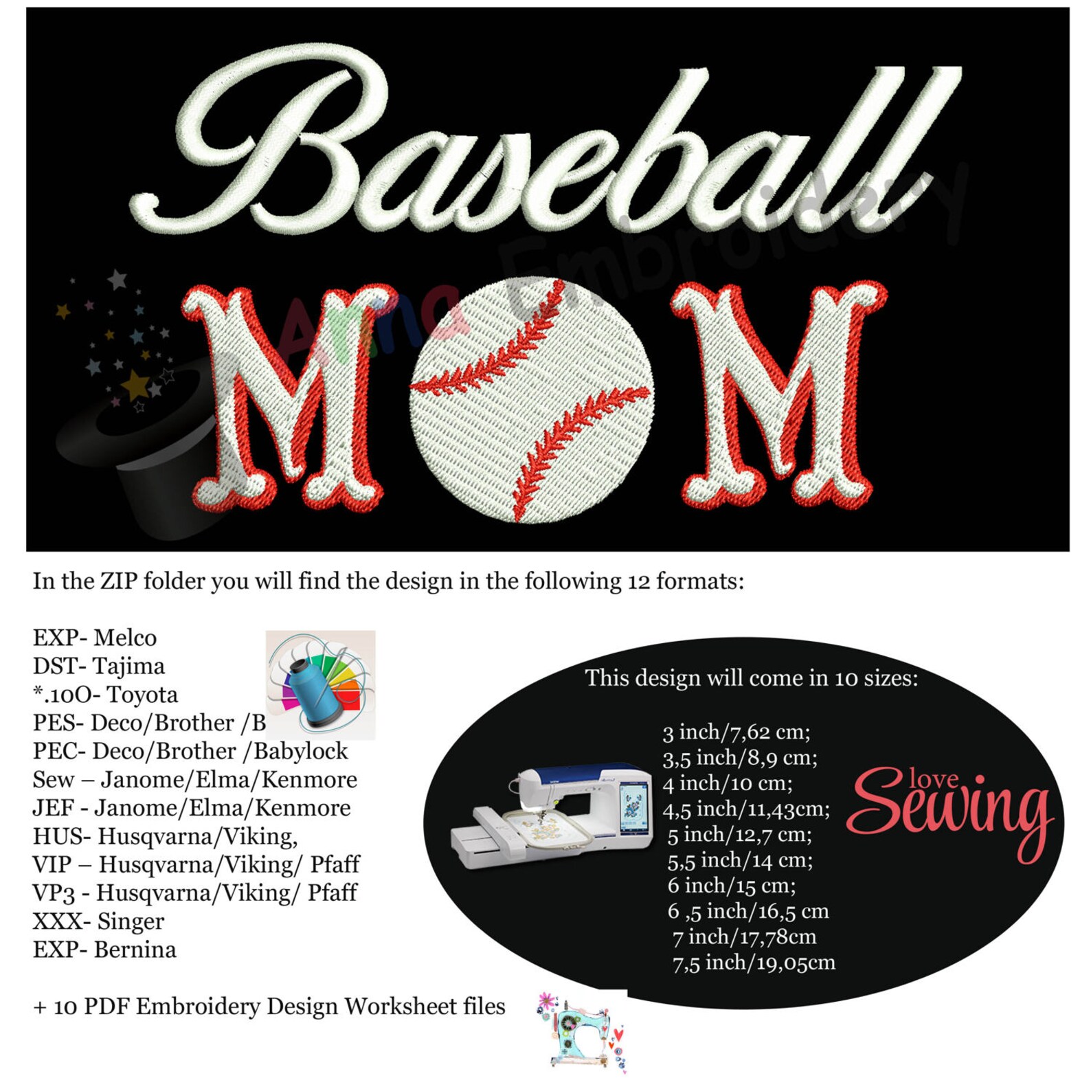 Baseball Mom Embroidery Design Machine Embroidery Etsy