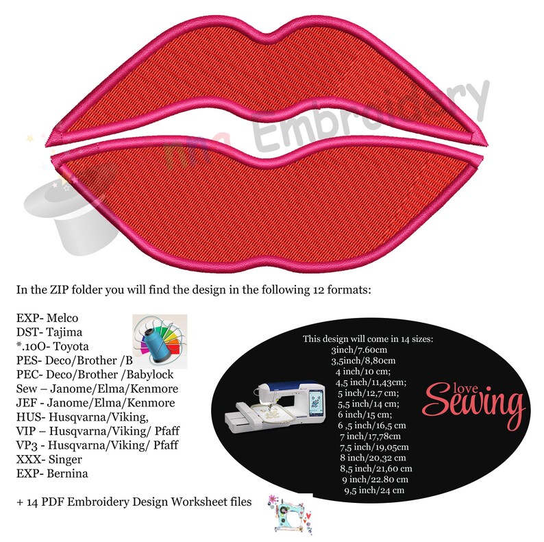 Red lips embroidery design sexy lips machine embroidery  etsy Red lips embroidery design sexy lips machine embroidery  etsy