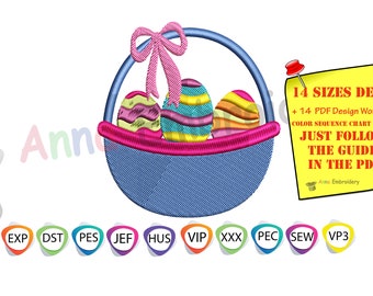 EASTER BASKET with Bow Machine Embroidery Designs-Happy Easter Embroidery-Easter Bunny Embroidery-Easter EGGS Embroidery Pattern-14sizes