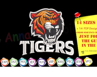 Tiger Head Embroidery Design, Sports Embroidery Pattern (Digital Download)