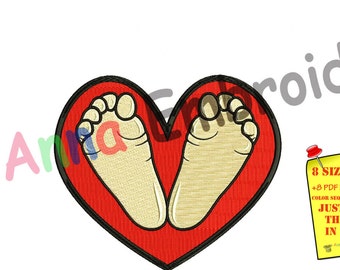 Baby feet embroidery design, baby feet machine embroidery, baby feet heart design,Newborn embroidery design,8 sizes design,INSTANT DOWNLOAD