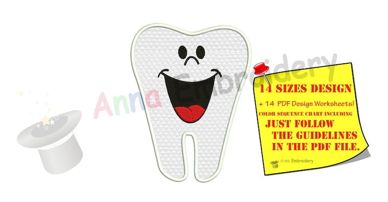 Tooth Embroidery Applique Design-Tooth Fairy Embroidery-Teeth Applique-Dental Clinic Logo-Machine Embroidery Pattern-Instant Download-PES